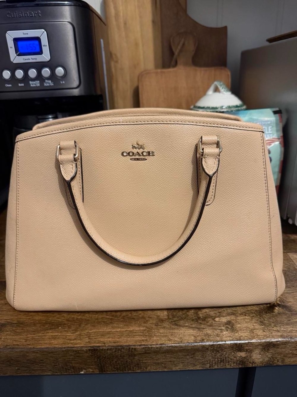 Coach Pebble Leather Satchel in Light Beige